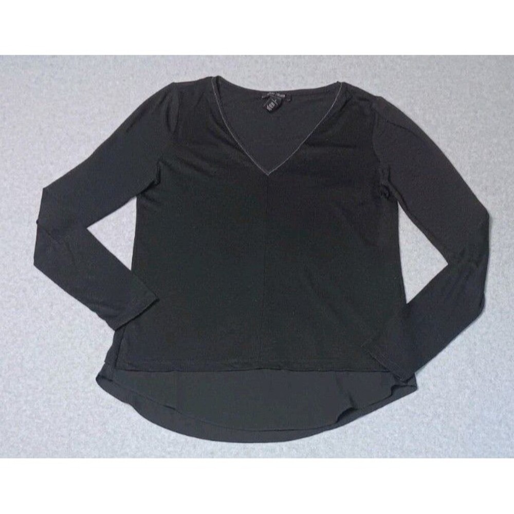 White House Black Market WHBM Double Layer Vneck Tunic Blouse S Black Minimalist
